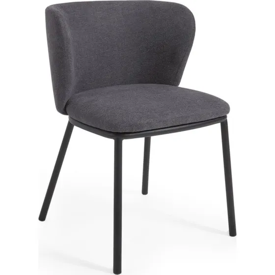 Kave Home Ciselia mørkegrå chenille stol med sort stålben