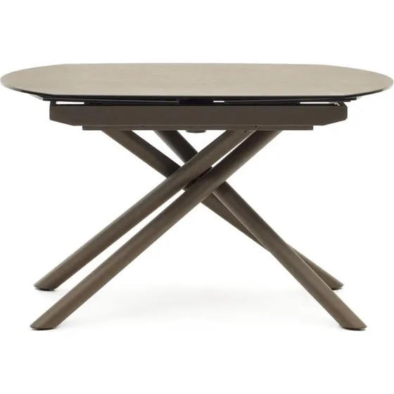 Kave Home Yodalia spisebord med udtræk, brun porcelæn og stål 130x100 cm