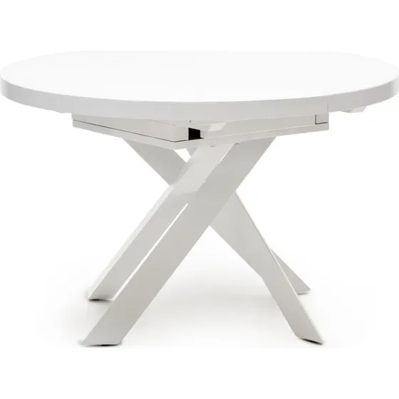 Kave Home Vashti spisebord med udtræk, hvidt glas & stål, 120-240 cm