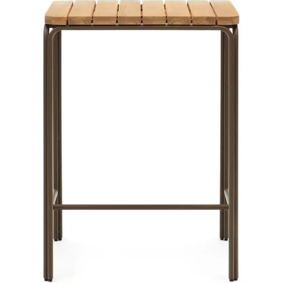 Kave Home Salguer udendørs barbord 70x70 cm natur akacietræ & brunt stål