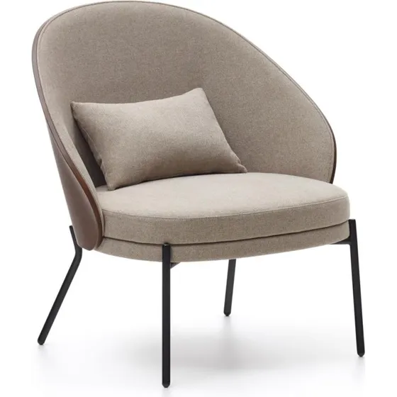 Kave Home Eamy lænestol, beige chenille, asketræ, sort metal