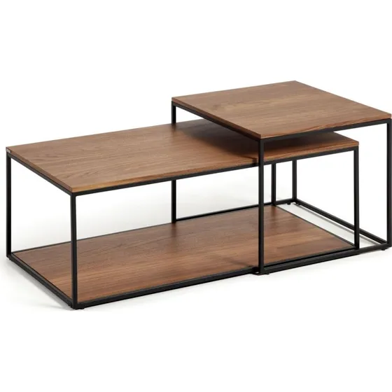 Kave Home Yoana Sofabord, 100x50x43 cm, brun valnøddefinér & sort jern