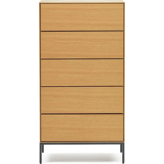 Kave Home Vedrana Kommode, natur egefiner & sort stål, 5 skubber