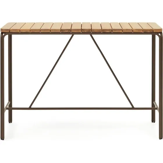 Kave Home Salguer udendørs barbord 140x70x96 cm, akacietræ og brunt stål