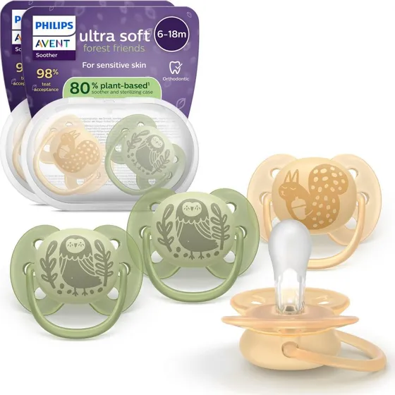 Philips Avent Ultra Soft Sut 6-18 Måneder, Grøn/Gul (4 stk.)