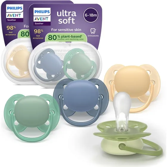Philips Avent Ultra Soft Sut 6-18 Måneder, Blå/Gul/Grøn, 4 stk.