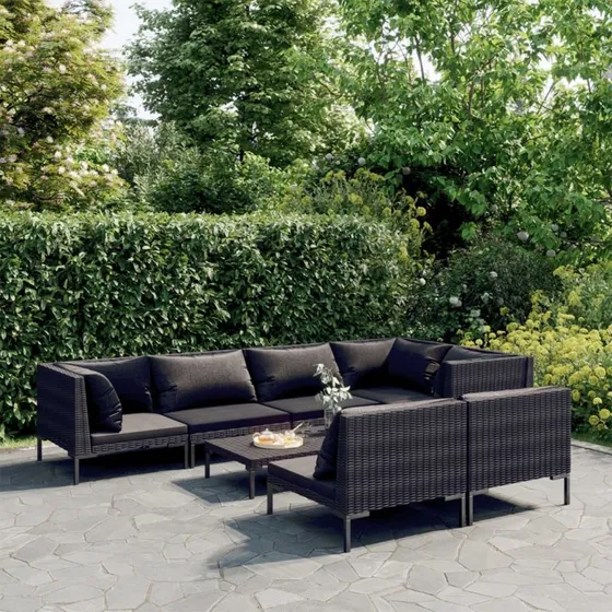 vidaXL 8-deligt loungesæt i polyrattan, mørkegrå