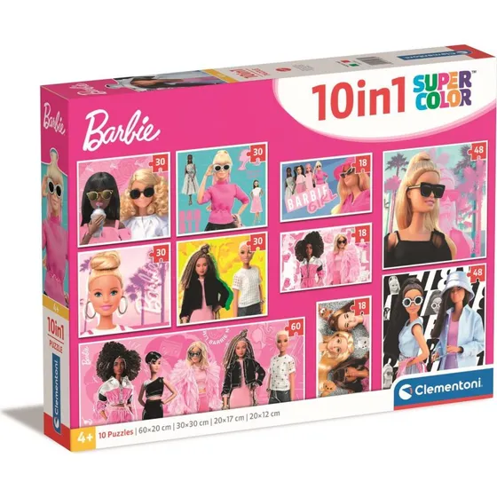 Clementoni Super Color 10-i-1 Puslespil - Barbie, 18/30/48/60 Brikker