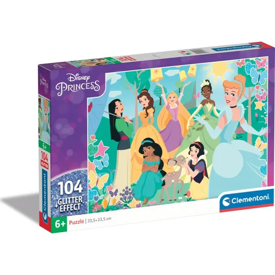 Clementoni Disney Princess Puslespil 104 Brikker med Glittereffekt