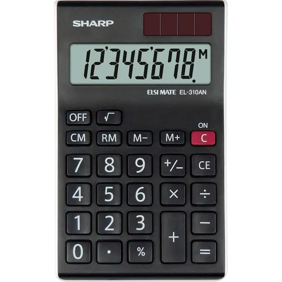 Sharp EL-310ANWH Solcelle Lommeregner, 8 cifre, Sort
