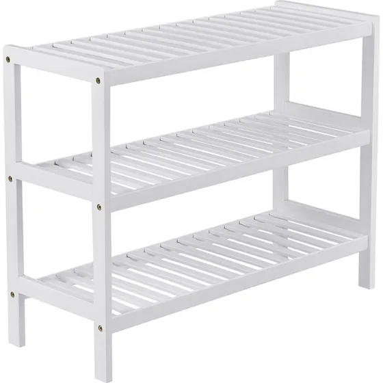Skostativ i bambus med 3 hylder, hvid, 70 × 26 × 55 cm