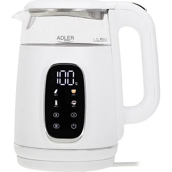 Adler AD 1305 Elkedel 1,7L - Hvid/Sølv med temperaturstyring