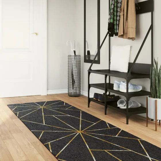 vidaXL Gulvtæppe 80x300 cm Sort/Guld Vaskbart