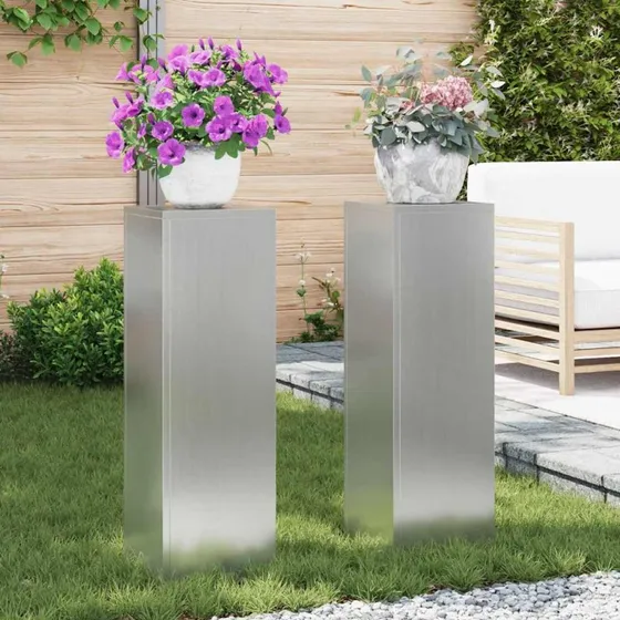 vidaXL Planteholder 2 stk. Sølv 24x24x75 cm Galvaniseret stål