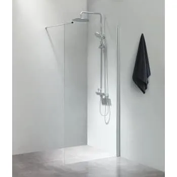 Cassøe Slim brusevæg, 90x200cm, klart glas med aluminium profil