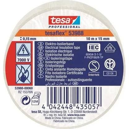 Tesaflex 53988 Isoleringstape PVC Hvid 15mm x 10m
