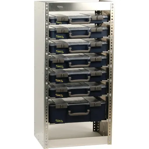Raaco S292 CarryLite bilreol med 7 sortimentæsker i aluminium