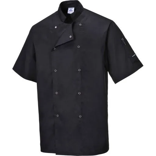Portwest kokkejakke med korte ærmer, sort, XL