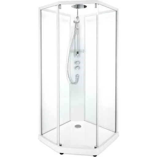 Showerama Comfort brusekabine, 100x100 cm, hvid profil, klart/frostet glas