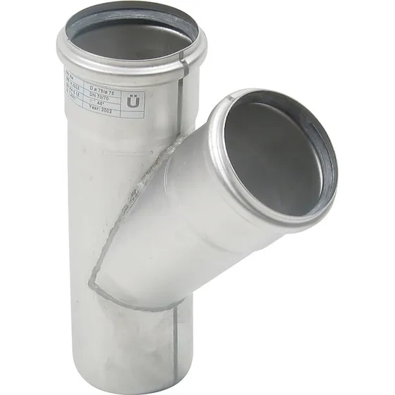 Blücher EuroPipe grenrør 45° 75/75 mm syrefast stål