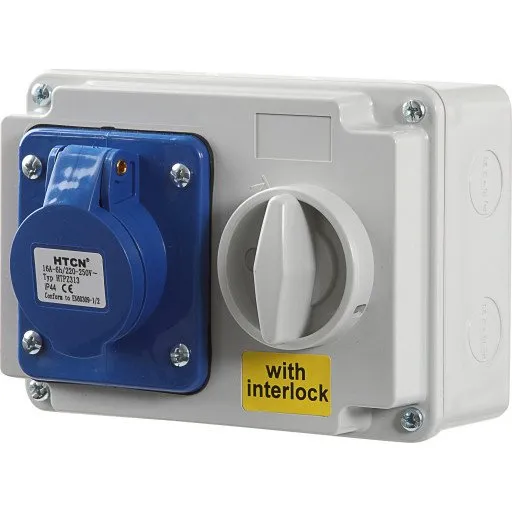 CEE vægudtag med afbryder IP44 16A/230V 2P+J