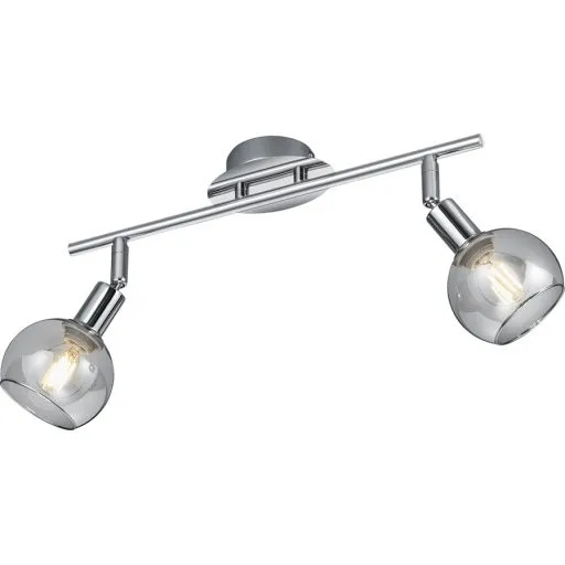 Trio Lighting Brest væg- & loftlampe, 2 spots, krom & røgfarvet glas