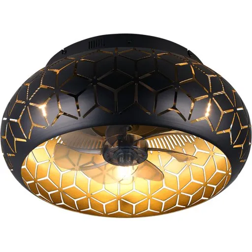 Trio Lighting Bidar loftventilator med lys, sort/guld