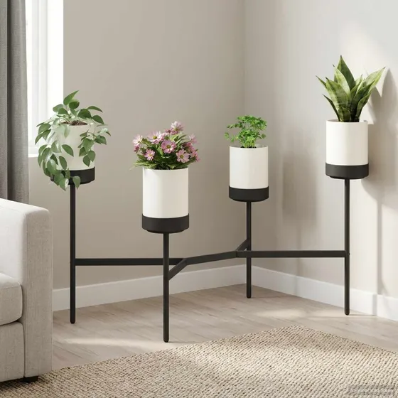 vidaXL Blomsterstativ Hvid 125 x 55 x 81 cm - PP og stål