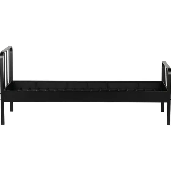 WOOOD Mees junior sengeramme, sort stål med lamelbund (200x90 cm)