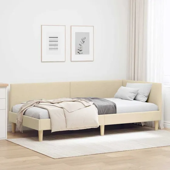 vidaXL Hjørnesengramme Creme 90x190 cm - Stof og Krydsfiner
