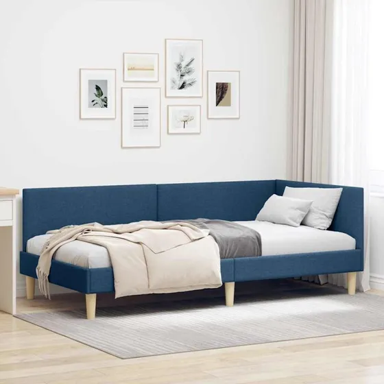 vidaXL Hjørnesengramme Blå 90x190 cm - Stof og Krydsfiner