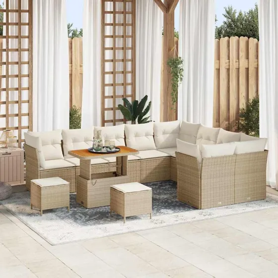 vidaXL Havesofa Sæt 12 stk. Beige Polyrattan