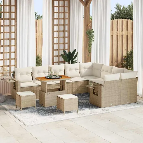 vidaXL Havesofa Sæt 12 stk. Beige Polyrattan