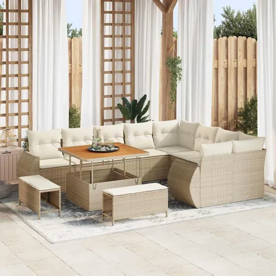vidaXL Havesofa Sæt 12 stk. Beige Polyrattan