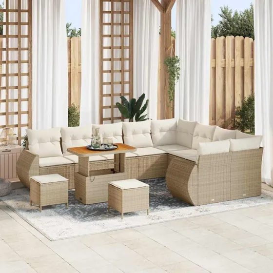 vidaXL Havesofa Sæt 12 stk. Beige Polyrattan