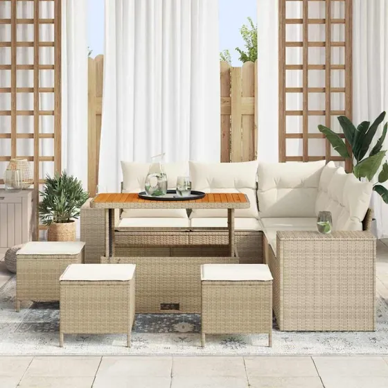 vidaXL Havesofa Sæt 9 stk. Beige Polyrattan