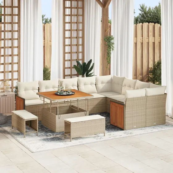vidaXL Havesofa Sæt 12 stk. Polyrattan Beige og Creme
