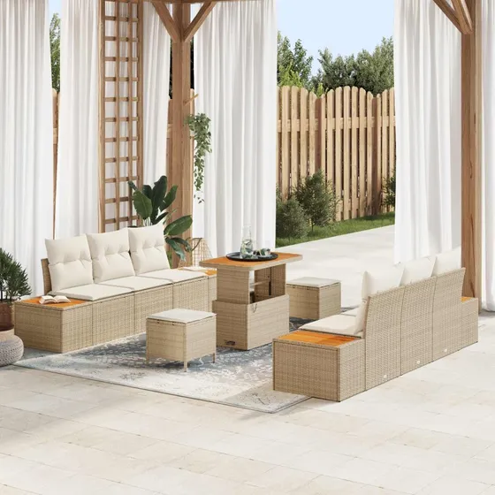 vidaXL Havesofa Sæt 9 dele i Beige og Creme