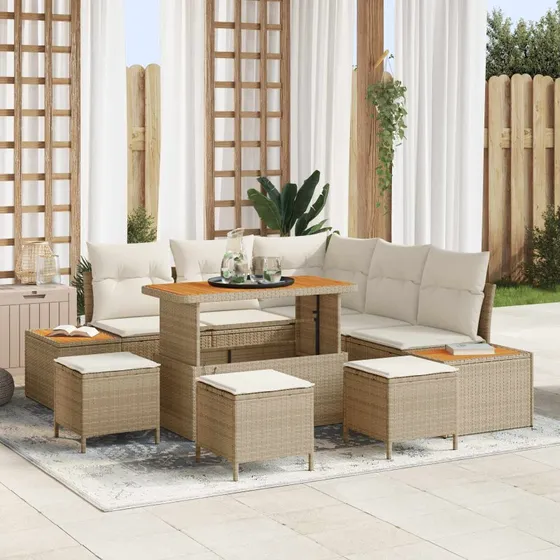 vidaXL Havesofa Sæt 9 dele, Beige og Creme