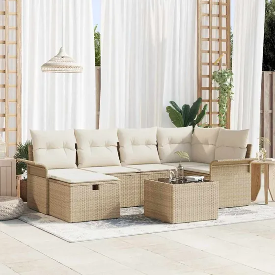 vidaXL Havesofa Sæt 7 stk. Beige og Creme Polyrattan