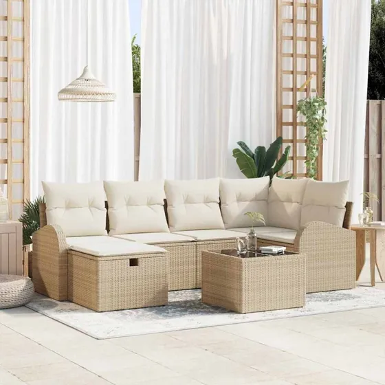 vidaXL Sofa Sæt 7 stk. Beige og Creme Polyrattan