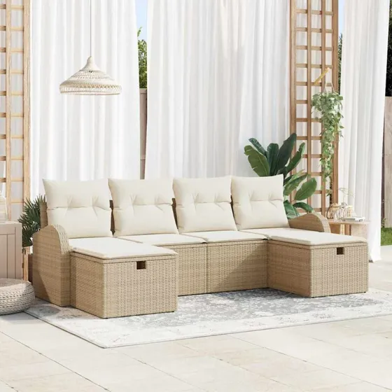 vidaXL Sofa Sæt 6 stk. Beige og Creme Polyrattan