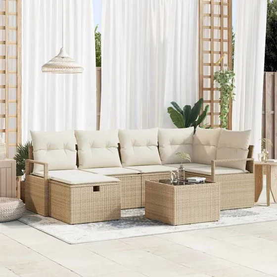 vidaXL Sofa Sæt 7 stk. Beige/Creme Polyrattan