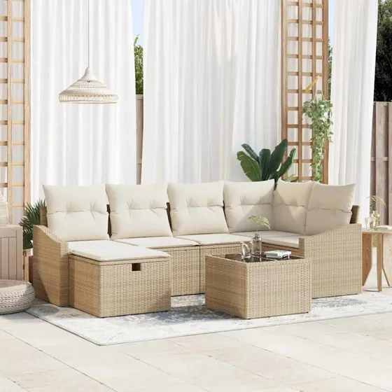 vidaXL Sofa Sæt 7 stk. Beige og Creme Polyrattan