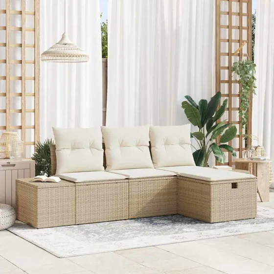 vidaXL Havesofa Sæt 4 stk. i beige polyrattan