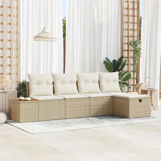 vidaXL Havesofa Sæt 5 stk. Beige Polyrattan