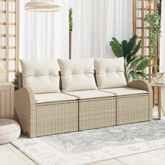 vidaXL Havesofa Sæt Beige Polyrattan - 3-personers lounge