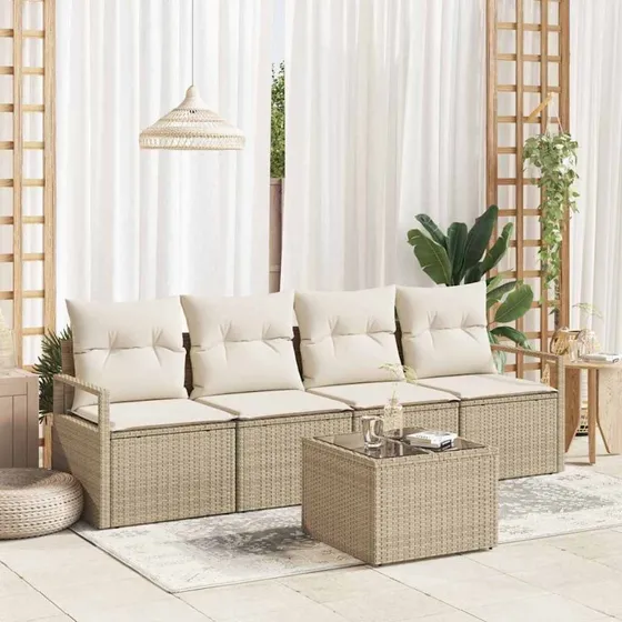 vidaXL Sofa Sæt 5 stk. i beige og creme polyrattan
