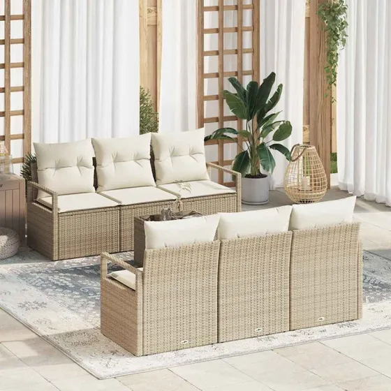 vidaXL Sofa Sæt 7 stk. i beige og creme polyrattan