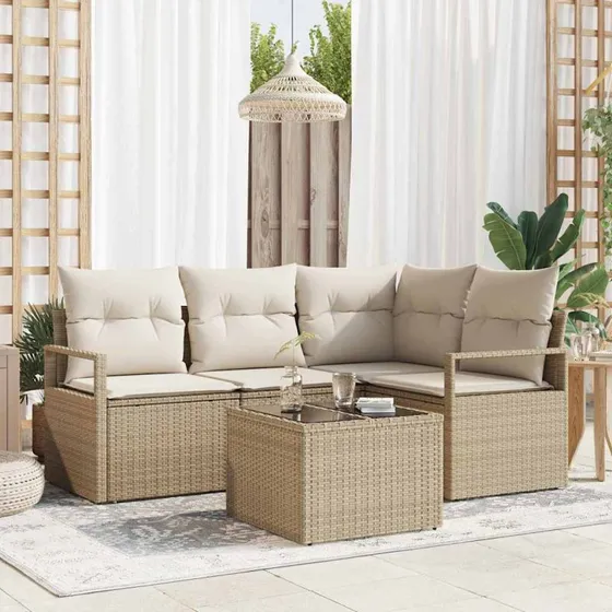 vidaXL Sofa Sæt 5 stk. Beige Polyrattan